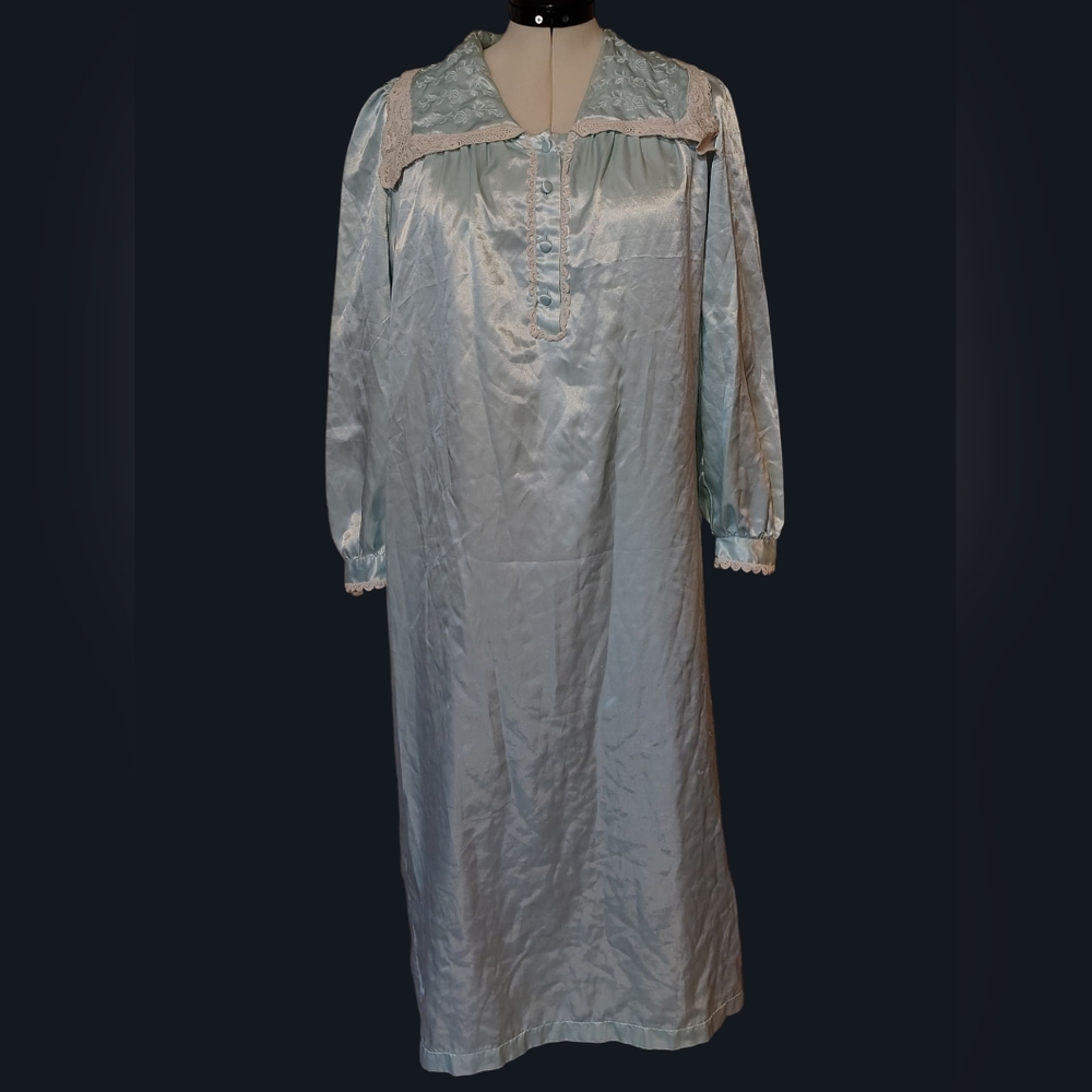 Vintage Delicates Pearl Light Blue Embroidered Lingerie Nightgown